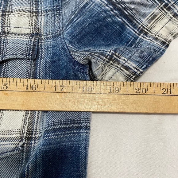 Lucky Brand Women's California Fit Pearl Snap Blue Plaid Short Sleeve Shirt Sml - Picture 9 of 11